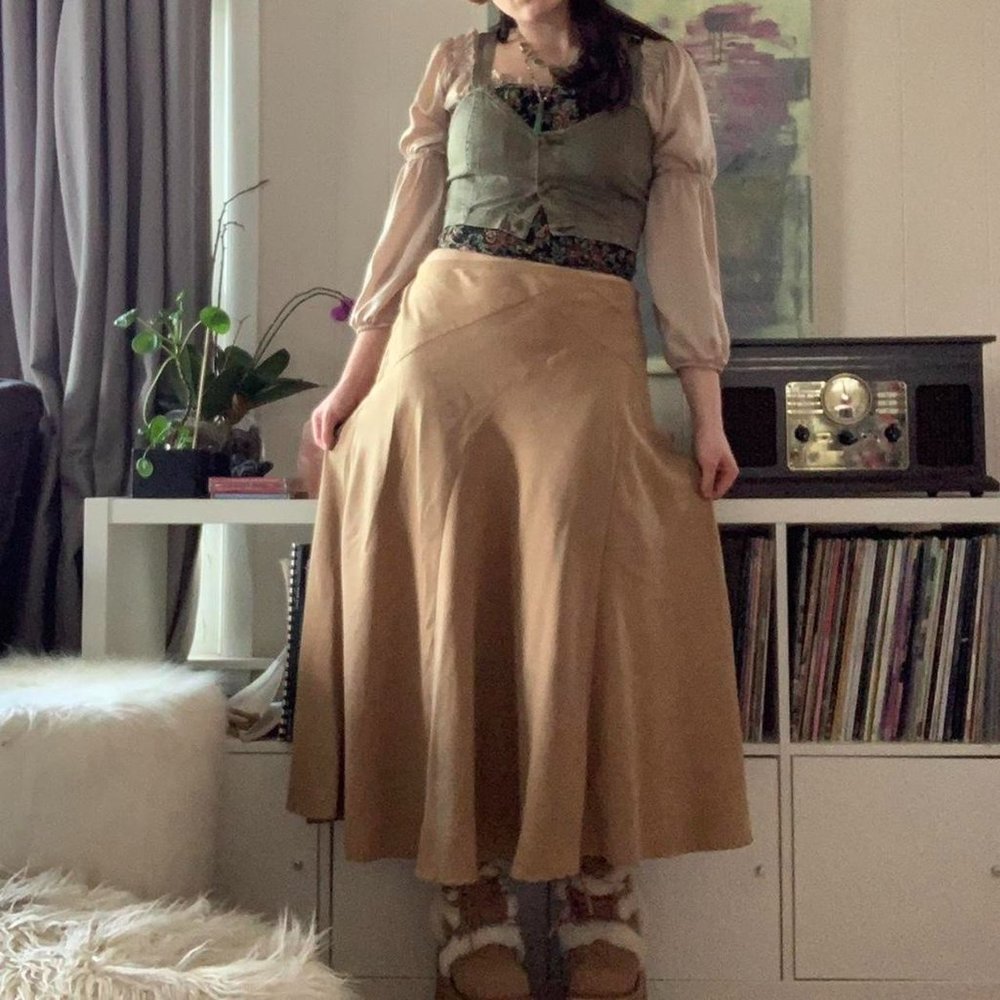 Tan Faux Suede Maxi Skirt